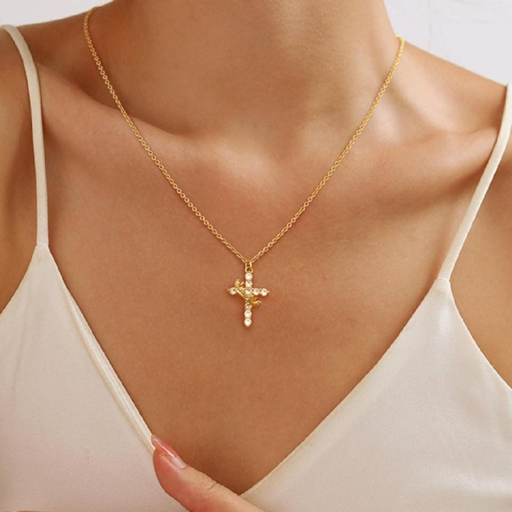 Classic Crown & Cross Pendant Choker Necklace