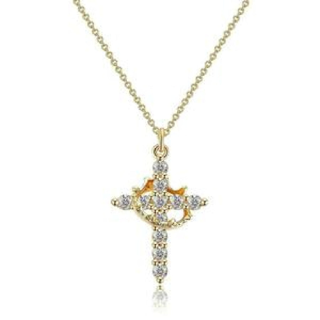 Classic Crown & Cross Pendant Choker Necklace