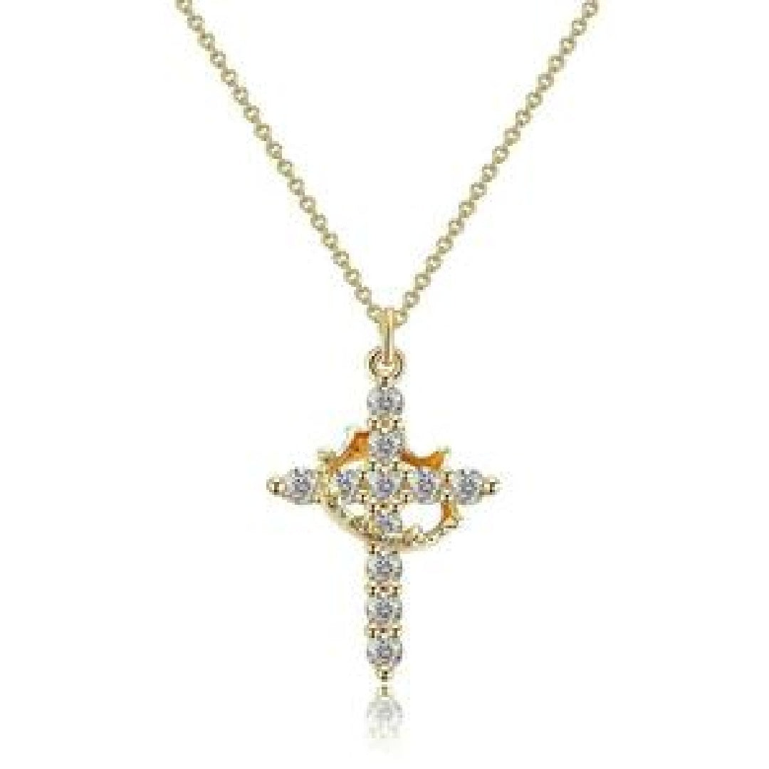 Classic Crown & Cross Pendant Choker Necklace