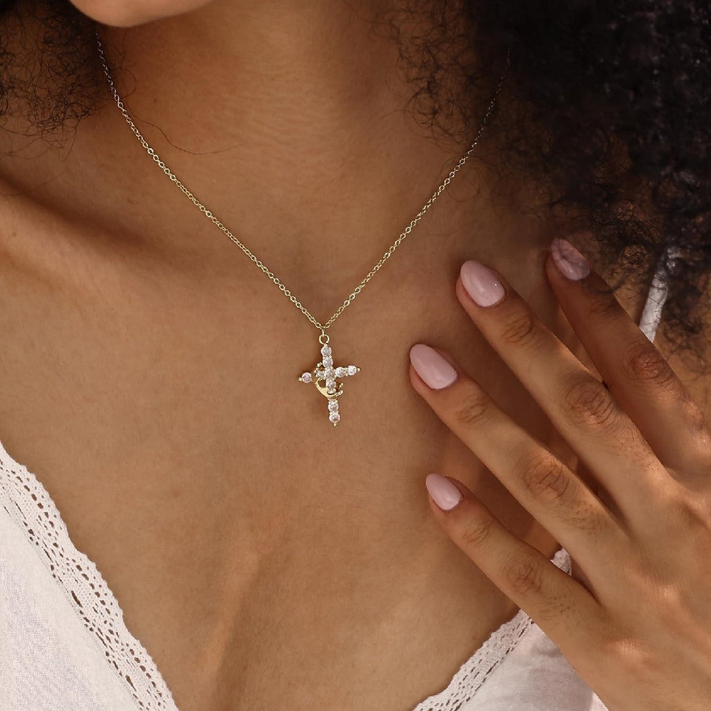 Classic Crown & Cross Pendant Choker Necklace