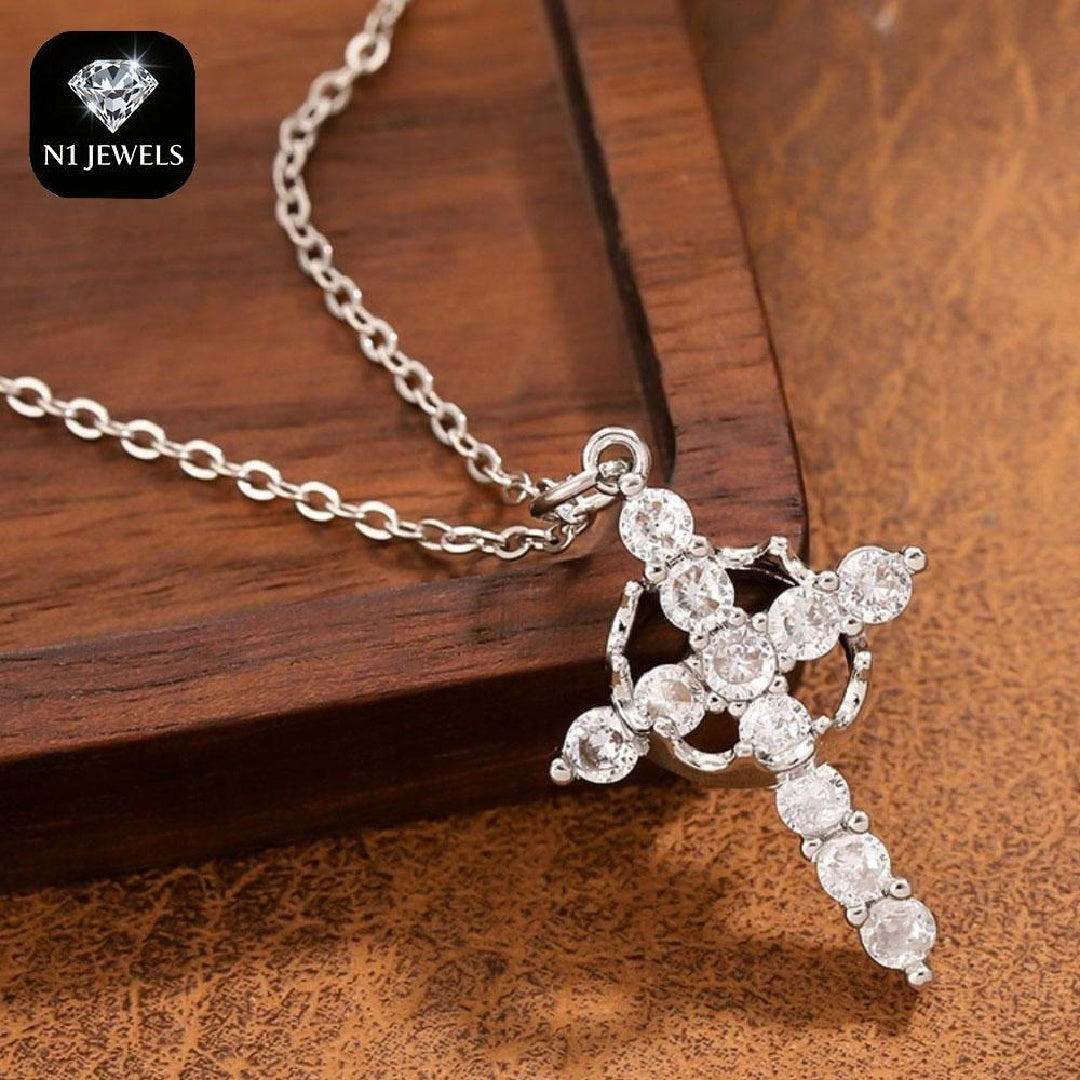 Classic Crown & Cross Pendant Choker Necklace