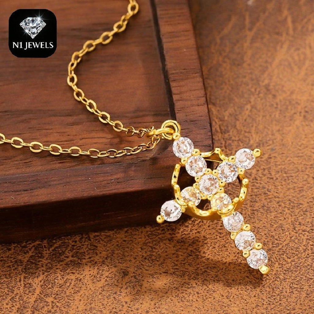Classic Crown & Cross Pendant Choker Necklace