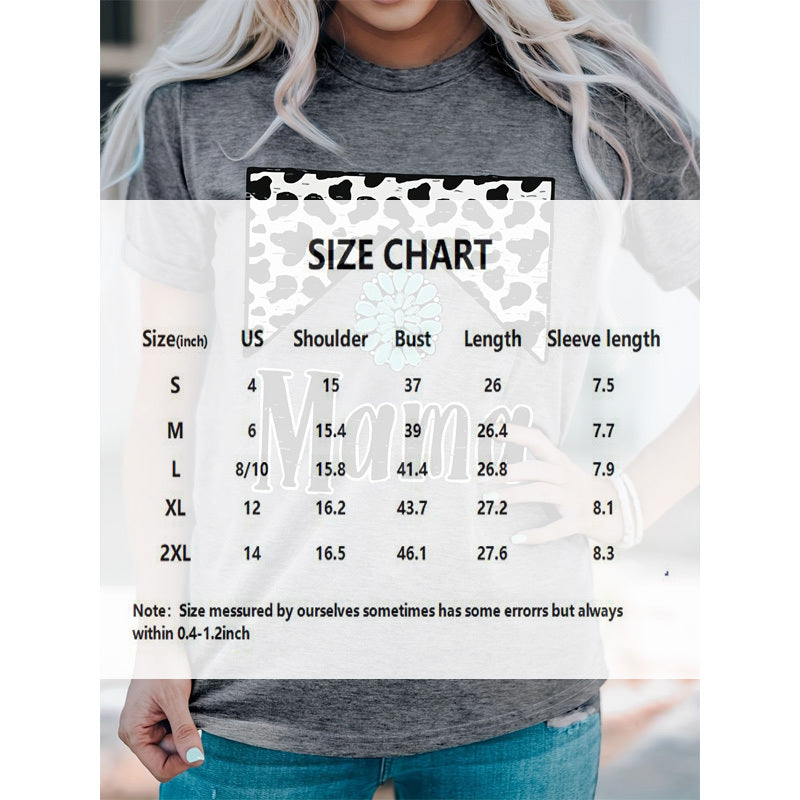 Women's 'MAMA' Leopard Print Round Neck Tee