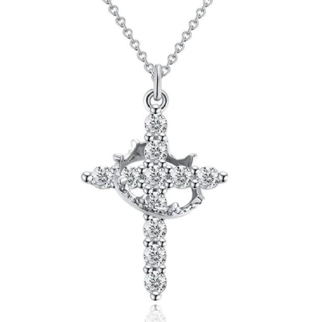 Classic Crown & Cross Pendant Choker Necklace